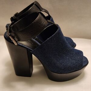 Rebbeca Minkoff Denim Platform Peep toe Strappy Sandals Shoes Size 8.5